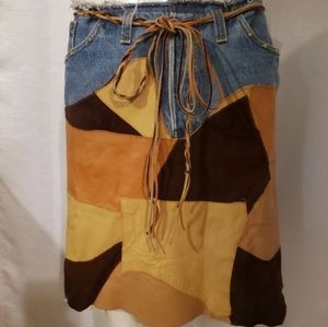 Catch A Fire Patchwork Denim Wrap Skirt